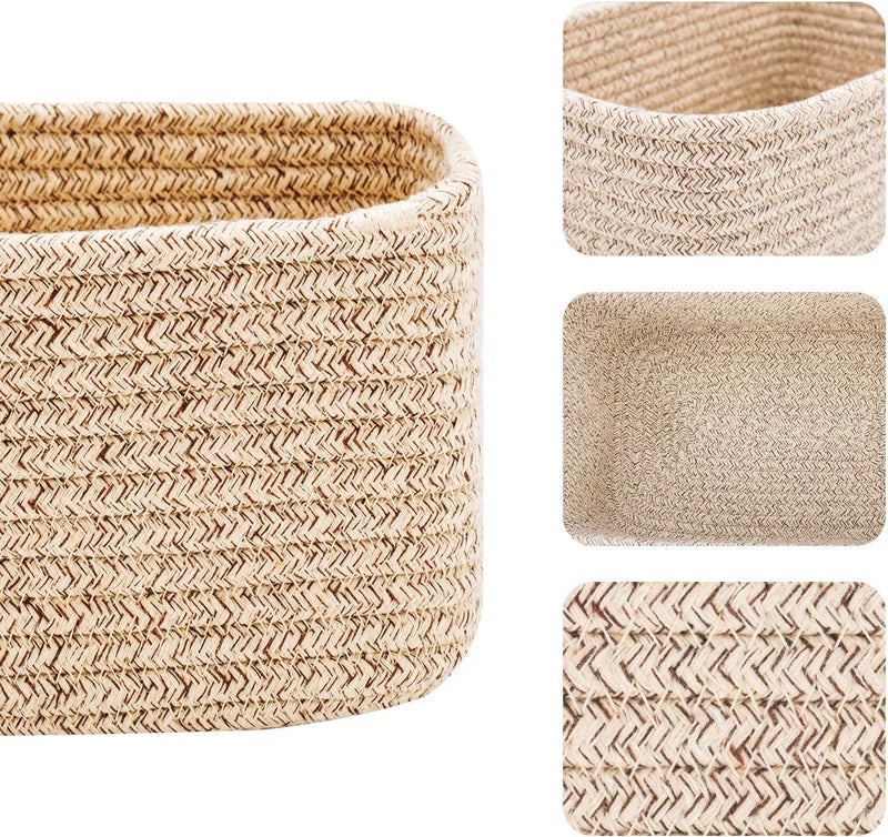 MiniArk Small Storage Baskets for Organizing | Closet Organizer Bins | Shelf Toy Basket | Woven Rope Baskets | Cube Decorative Box | Shallow Basket | 11.5x7.5x4.7” | 4 Packs Mixed Brown - Image 2